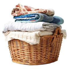 Obraz premium clean clothes and Wicker basket with clean laundry isolated transparent background,generative ai