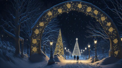 Nocturnal Christmas Magic: Snowy Holiday Landscape