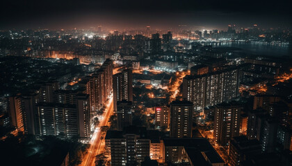 Fototapeta na wymiar Illuminated skyscrapers light up the city skyline at night generated by AI