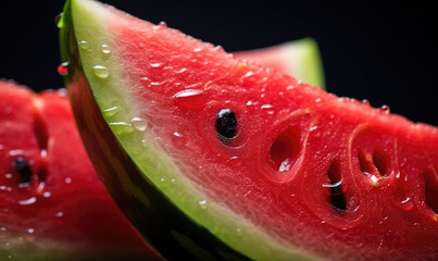 Delicious and tasty sliced fresh watermelon close up for breakfast, diners, snacks and desserts.