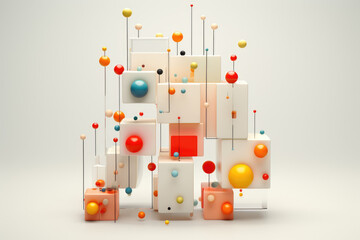 Abstract 3D illustration of cubes with geometric elements. 3D rendering.