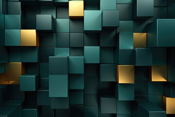 Abstract background made of green and yellow cubes. 3d render illustration