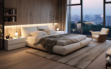 Huge bed in a modern interior