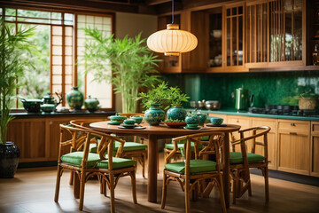 Japanese style kitchen interior - obrazy, fototapety, plakaty