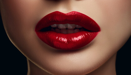 Beautiful woman with shiny lips exudes sensuality and elegance generated by AI
