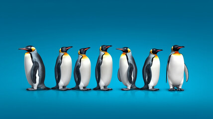 Fototapeta premium group of Penguin full body side view, isolated on green background,generative ai