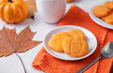 Orange cookies in the form of pumpkin for Halloween