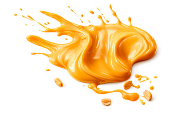 Pouring caramel sauce isolated on white background.
