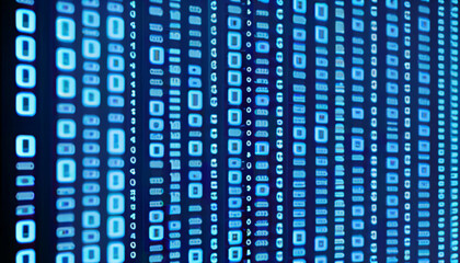 blue digital binary data on computer screen background