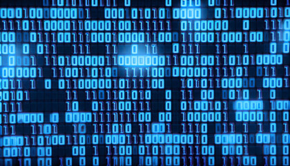 Fototapeta na wymiar blue digital binary data on computer screen background