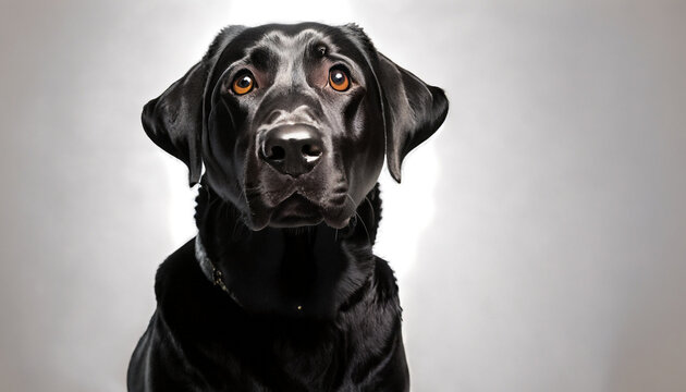 portrait of a black labrador dog looking a the camera isolated on white