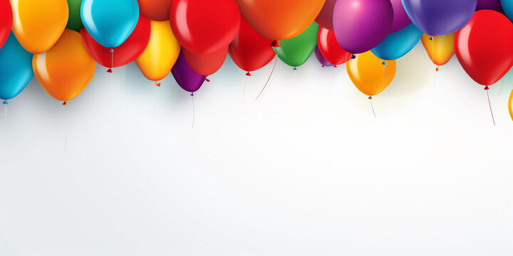White banner with colourful balloons on a top. Copy space