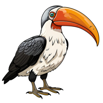 recommend clip art: cartoon clipart of Rhinoceros Hornbill, cartoon animal clipart, wildlife clipart, transparent background, isolated on transparent background