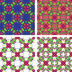 Four Petal Flower Ribbon. Vector Seamless Repeating Pattern Tile Set