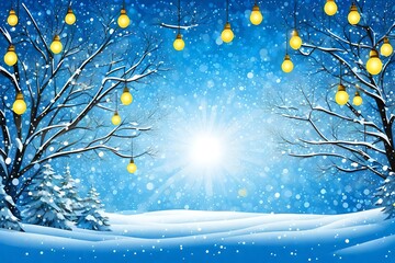 The blue and yellow Golden Christmas lights against the blue sky should be bright and cheerful.