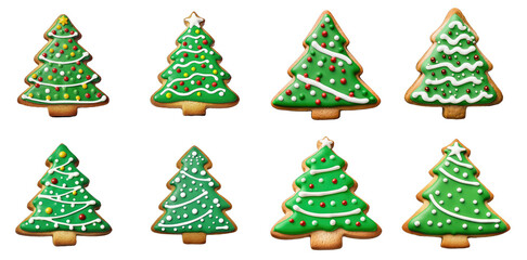 Adorable Christmas Tree Cookie Set for the Holidays on transparent background, png - Generative AI