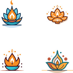 happy diwali diya, diwali icon set with colorful background logo style design