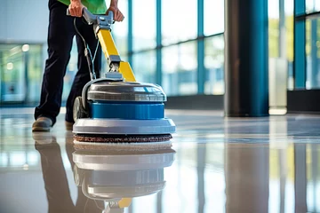 Poster Worker polishing hard floor with high speed polishing machine © Александр Марченко