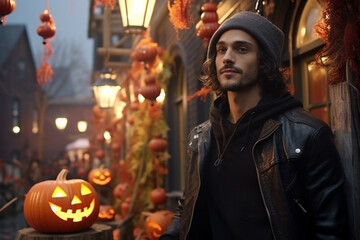 Obraz premium Handsome man in halloween party at outdoor