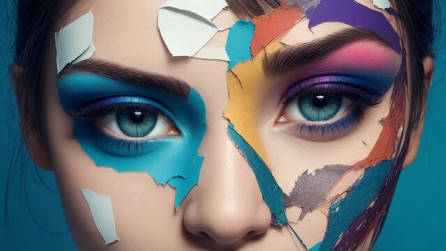 Face de mulher com make colorida- Alta qualidade de imagem.