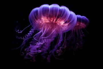 Dark, transparent purple jellyfish. Generative AI