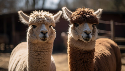 Cute livestock looking at camera in pasture generative AI