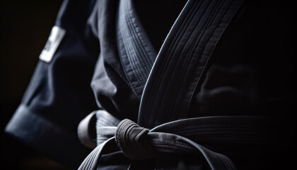 Black belt athlete practicing Taekwondo in dojo generative AI - obrazy, fototapety, plakaty