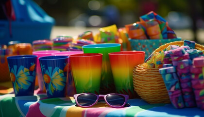 Fototapeta na wymiar Vibrant colors, fresh fruit, summer picnic fun generative AI