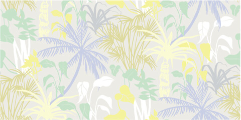 Seamless pattern with tropical plants. Botanical silhouettes of herbs and fern leaves with dried flowers in vector for textiles