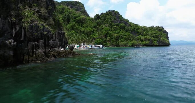 Drone view above the sea of an island in El Nido, Philippines
