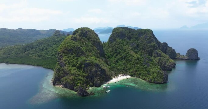 Drone view above the sea of an island in El Nido, Philippines