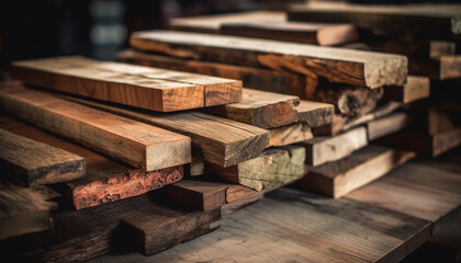 Hardwood stack, lumber industry, carpentry craft, nature pattern, construction material generated by AI