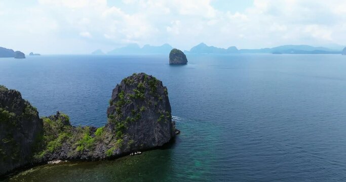Drone view above the sea of an island in El Nido, Philippines