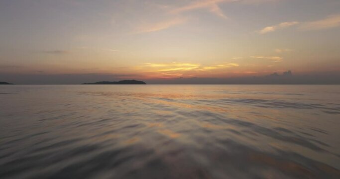 Sunset drone view above the sea in El Nido, Philippines