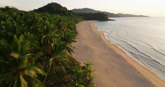 Drone view above the sea of a secret beach in El Nido, Philippines