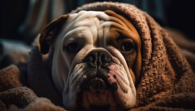 Portrait of two pampered bulldog friends indoors generative AI