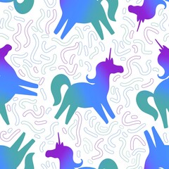 Cartoon magic animals seamless gradient unicorn pattern for wrapping paper and fabrics and linens and kids