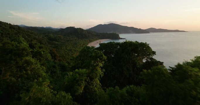 Drone view above the sea of a secret beach in El Nido, Philippines