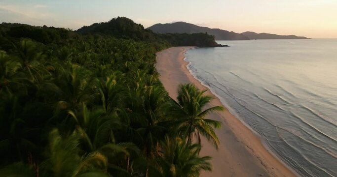 Drone view above the sea of a secret beach in El Nido, Philippines