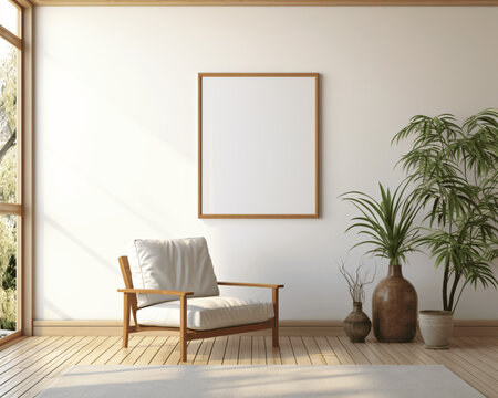 Mock up poster frame for Zen meditation room wall d&eacute;cor
