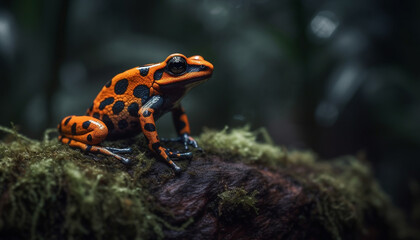 Fototapeta premium Spotted toad sitting in wet tropical forest generative AI