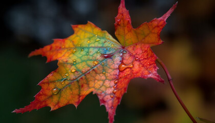 Vibrant autumn maple leaves decorate wet forest floor generative AI