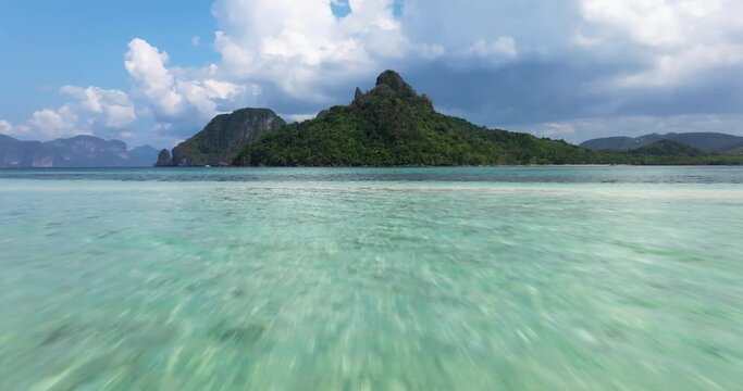 Drone view above the sea of Snake island, El Nido