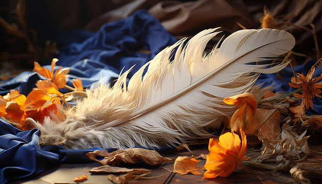 Vibrant Peacock Feather Adds Elegance To Autumn Decor Indoors Generated By AI