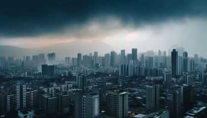 Naklejka na ściany i meble Beijing modern skyline illuminated by blue twilight and foggy sunset generated by AI