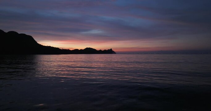 Sunset drone view above the sea in Coron, Philippines