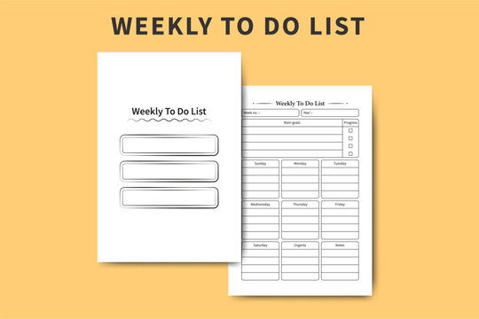 To do list log book interior template vector. Weekly worklist and task progress checker. To do list notebook template design. Weekly task organizer and checklist diary interior. Worklist organizer.