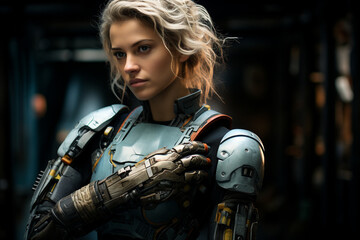 Naklejka premium Futuristic people, robots, unreal, fantastic beautiful female robot humanoid or synthetic organism Android human-like technology modern creativity science electronic.