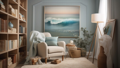 Fototapeta na wymiar Modern domestic room design with comfortable sofa and elegant decor generated by AI
