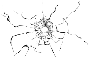 Broken glass texture. Bullet hole. Transparent background